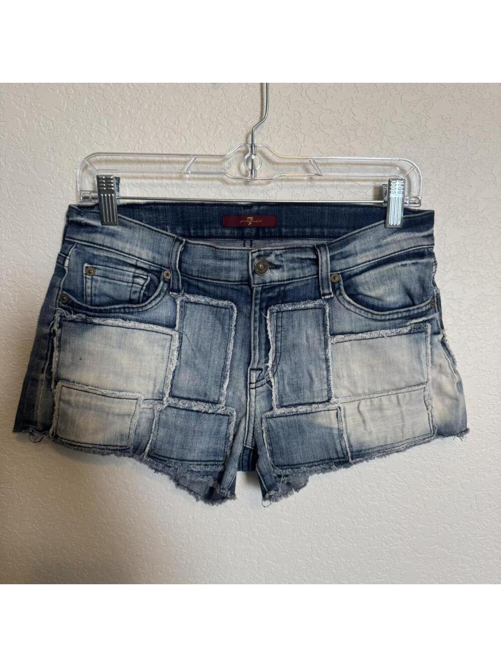 7 For All Mankind Patchwork Denim Micro Mini Cutoff Shorts, Size 27 - Picture 1 of 3